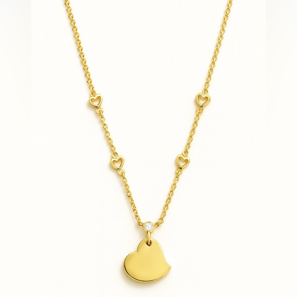 Gold Heart Charm Necklace with Dainty Chain